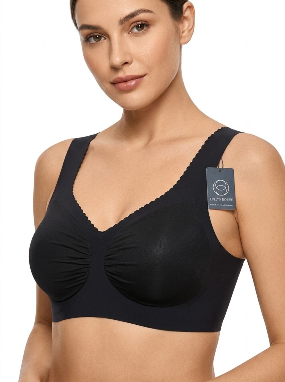 NWT Evelyn & Bobbie The Evelyn Bra Womens M Black Stretch Wireless Seamless Cups